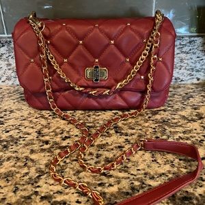 BADGELY MISCHKA CROSSBODY SHOULDER PURSE GOLD HARDWARE WARM RED